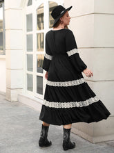 Plus Size Lace Detail V-Neck Long Sleeve Midi Dress OutfitFlow